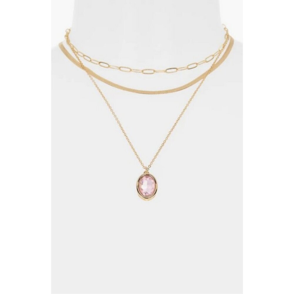 💕NORDSTROM RACK💕 Oval Crystal Pendant Triple Row Necklace ~ Blush Gold NWT